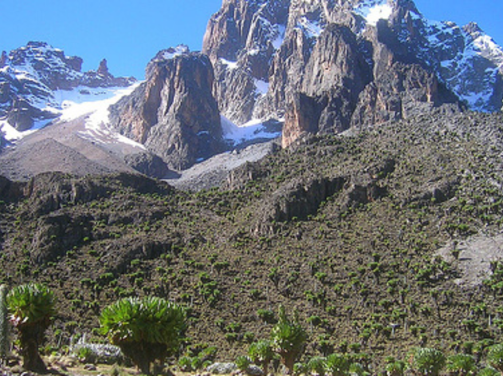 Summit of Mount Kenya seen from Shipton’s Camp during 6 Days 5 Nights Mount Kenya Climb