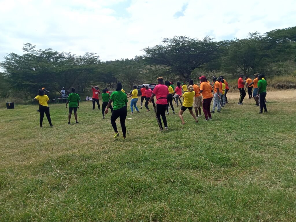Group of clients participating in a team-building activity during a Kenya Adventure Tour with Wild Pro Adventures