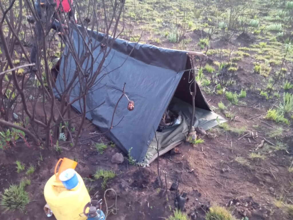 Survival bivouac set up on Mt. Kenya during a Kenya Adventure Tour with Wild Pro Adventures