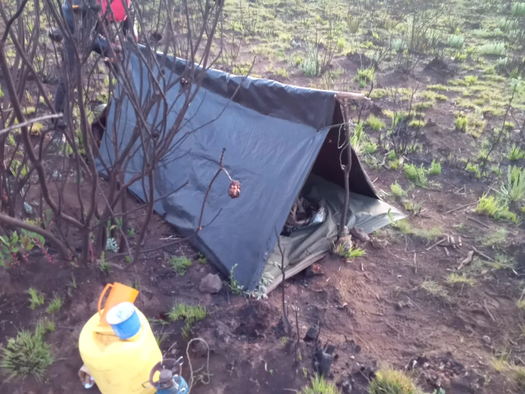 Survival bivouac set up on Mt. Kenya during a Kenya Adventure Tour with Wild Pro Adventures