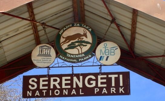 Entrance gate of Serengeti National Park in Tanzania, welcoming visitors to the iconic wildlife sanctuary.